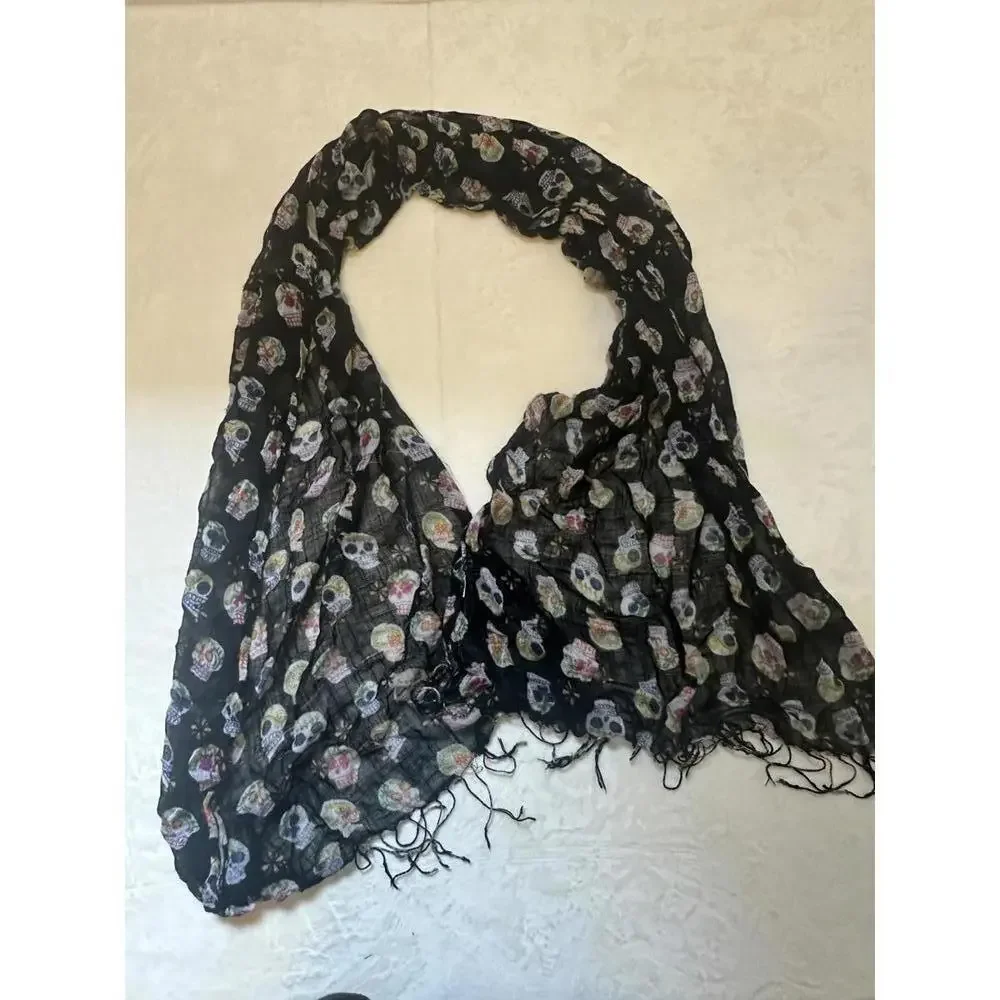 Black Sugar Skull Gauze Scarf Goth